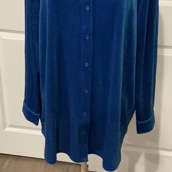 NWT Soft Surroundings Textured Velvet Boyfriend Blue Button Down Shirt Size 2X - Picture 4 of 11